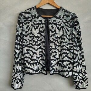 Black Silver Multicolor Sequin Jacket Long Sleeve Short OS No Size